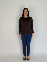 EBONY_WOMEN'S 100% MERINO WOOL (210) LONG SLEEVE CREW TOP CHOCOLATE EBAS553 _ WOMEN'S 100% MERINO WOOL (210) LONG SLEEVE CREW TOP CHOCOLATE EBAS553 _ Ebony Boutique NZ