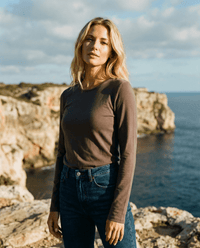 WOMEN'S 100% MERINO WOOL (210) LONG SLEEVE CREW TOP CHOCOLATE EBAS553_by_EBONY_women's_in_New Zealand_ WOMEN'S 100% MERINO WOOL (210) LONG SLEEVE CREW TOP CHOCOLATE EBAS553 _