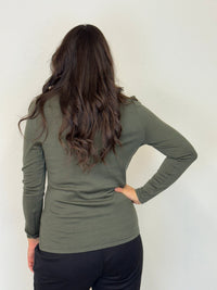 EBONY_WOMEN'S 100% MERINO WOOL (210) LONG SLEEVE CREW TOP KHAKI _ WOMEN'S 100% MERINO WOOL (210) LONG SLEEVE CREW TOP KHAKI _ Ebony Boutique NZ
