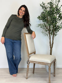 EBONY_WOMEN'S 100% MERINO WOOL (210) LONG SLEEVE CREW TOP KHAKI _ WOMEN'S 100% MERINO WOOL (210) LONG SLEEVE CREW TOP KHAKI _ Ebony Boutique NZ