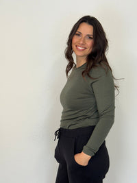 EBONY_WOMEN'S 100% MERINO WOOL (210) LONG SLEEVE CREW TOP KHAKI _ WOMEN'S 100% MERINO WOOL (210) LONG SLEEVE CREW TOP KHAKI _ Ebony Boutique NZ