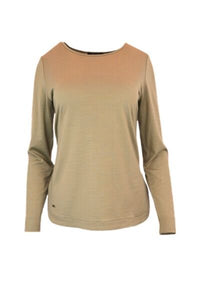 EBONY_WOMEN'S 100% MERINO WOOL (210) LONG SLEEVE CURVE HEM TOP SAND EBAS583 _ WOMEN'S 100% MERINO WOOL (210) LONG SLEEVE CURVE HEM TOP SAND EBAS583 _ Ebony Boutique NZ