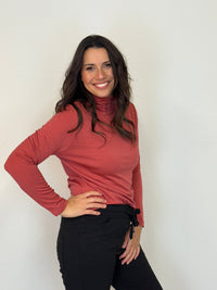 EBONY_WOMEN'S 100% MERINO WOOL (210) LONG SLEEVE HIGH NECK TOP BRICK EBAS515 _ WOMEN'S 100% MERINO WOOL (210) LONG SLEEVE HIGH NECK TOP BRICK EBAS515 _ Ebony Boutique NZ