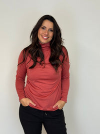 EBONY_WOMEN'S 100% MERINO WOOL (210) LONG SLEEVE HIGH NECK TOP BRICK EBAS515 _ WOMEN'S 100% MERINO WOOL (210) LONG SLEEVE HIGH NECK TOP BRICK EBAS515 _ Ebony Boutique NZ