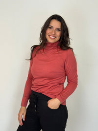 EBONY_WOMEN'S 100% MERINO WOOL (210) LONG SLEEVE HIGH NECK TOP BRICK EBAS515 _ WOMEN'S 100% MERINO WOOL (210) LONG SLEEVE HIGH NECK TOP BRICK EBAS515 _ Ebony Boutique NZ