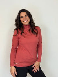 EBONY_WOMEN'S 100% MERINO WOOL (210) LONG SLEEVE HIGH NECK TOP BRICK EBAS515 _ WOMEN'S 100% MERINO WOOL (210) LONG SLEEVE HIGH NECK TOP BRICK EBAS515 _ Ebony Boutique NZ