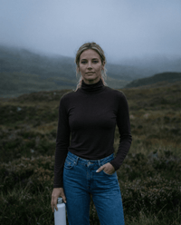 WOMEN'S 100% MERINO WOOL (210) LONG SLEEVE HIGH NECK TOP CHOCOLATE EBAS515_by_EBONY_women's_in_New Zealand_ WOMEN'S 100% MERINO WOOL (210) LONG SLEEVE HIGH NECK TOP CHOCOLATE EBAS515 _