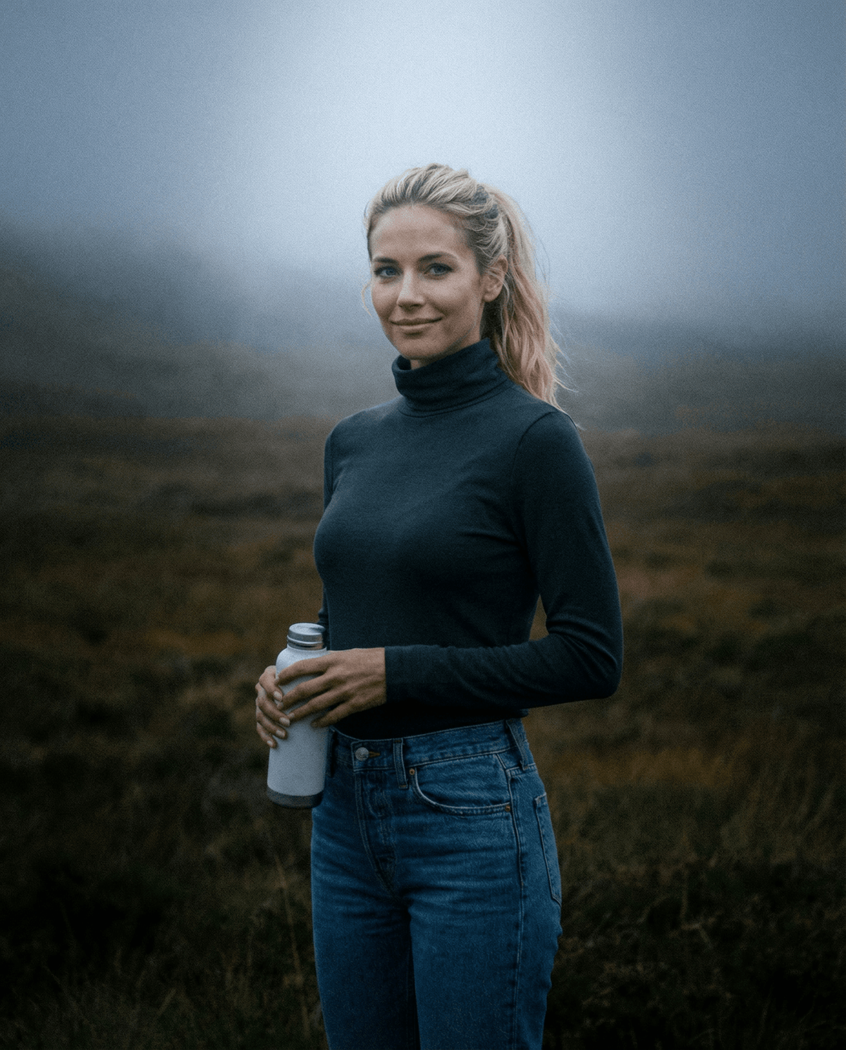 WOMEN'S 100% MERINO WOOL (210) LONG SLEEVE HIGH NECK TOP INDI BLUE EBAS515_by_EBONY_women's_in_New Zealand_ WOMEN'S 100% MERINO WOOL (210) LONG SLEEVE HIGH NECK TOP INDI BLUE EBAS515 _