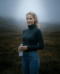 WOMEN'S 100% MERINO WOOL (210) LONG SLEEVE HIGH NECK TOP INDI BLUE EBAS515_by_EBONY_women's_in_New Zealand_ WOMEN'S 100% MERINO WOOL (210) LONG SLEEVE HIGH NECK TOP INDI BLUE EBAS515 _