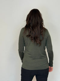EBONY_WOMEN'S 100% MERINO WOOL (210) LONG SLEEVE HIGH NECK TOP KHAKI _ WOMEN'S 100% MERINO WOOL (210) LONG SLEEVE HIGH NECK TOP KHAKI _ Ebony Boutique NZ