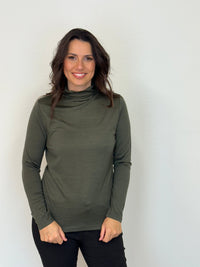 EBONY_WOMEN'S 100% MERINO WOOL (210) LONG SLEEVE HIGH NECK TOP KHAKI _ WOMEN'S 100% MERINO WOOL (210) LONG SLEEVE HIGH NECK TOP KHAKI _ Ebony Boutique NZ