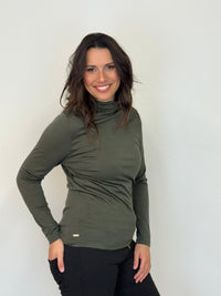 EBONY_WOMEN'S 100% MERINO WOOL (210) LONG SLEEVE HIGH NECK TOP KHAKI _ WOMEN'S 100% MERINO WOOL (210) LONG SLEEVE HIGH NECK TOP KHAKI _ Ebony Boutique NZ