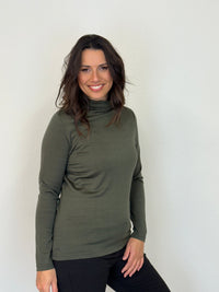 EBONY_WOMEN'S 100% MERINO WOOL (210) LONG SLEEVE HIGH NECK TOP KHAKI _ WOMEN'S 100% MERINO WOOL (210) LONG SLEEVE HIGH NECK TOP KHAKI _ Ebony Boutique NZ