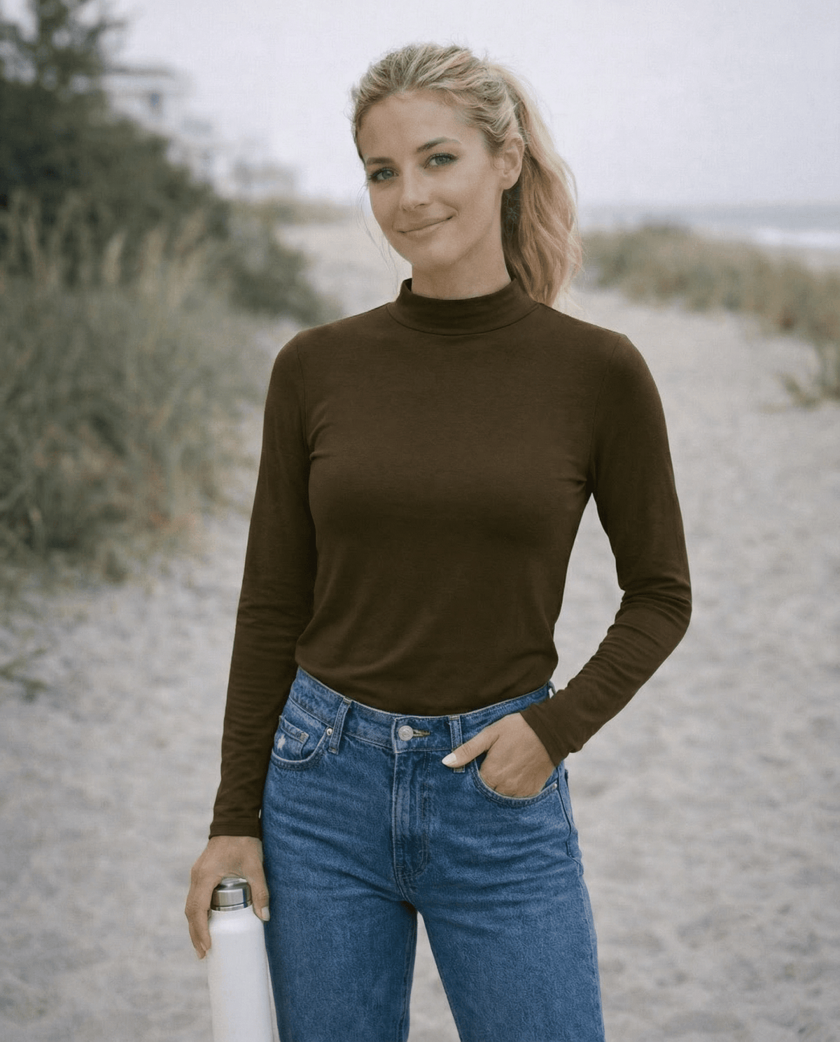 WOMEN'S 100% MERINO WOOL (210) LONG SLEEVE TURTLE NECK JUMPER CHOCOLATE EBAS504_by_EBONY_women's_in_New Zealand_ WOMEN'S 100% MERINO WOOL (210) LONG SLEEVE TURTLE NECK JUMPER CHOCOLATE EBAS504 _