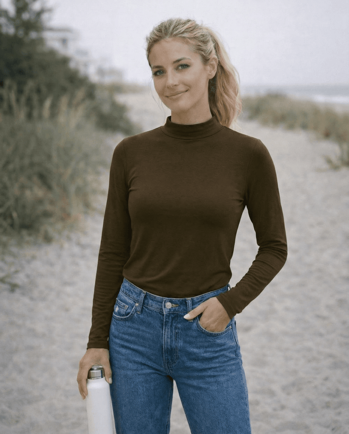 WOMEN'S 100% MERINO WOOL (210) LONG SLEEVE TURTLE NECK JUMPER CHOCOLATE EBAS504_by_EBONY_women's_in_New Zealand_ WOMEN'S 100% MERINO WOOL (210) LONG SLEEVE TURTLE NECK JUMPER CHOCOLATE EBAS504 _