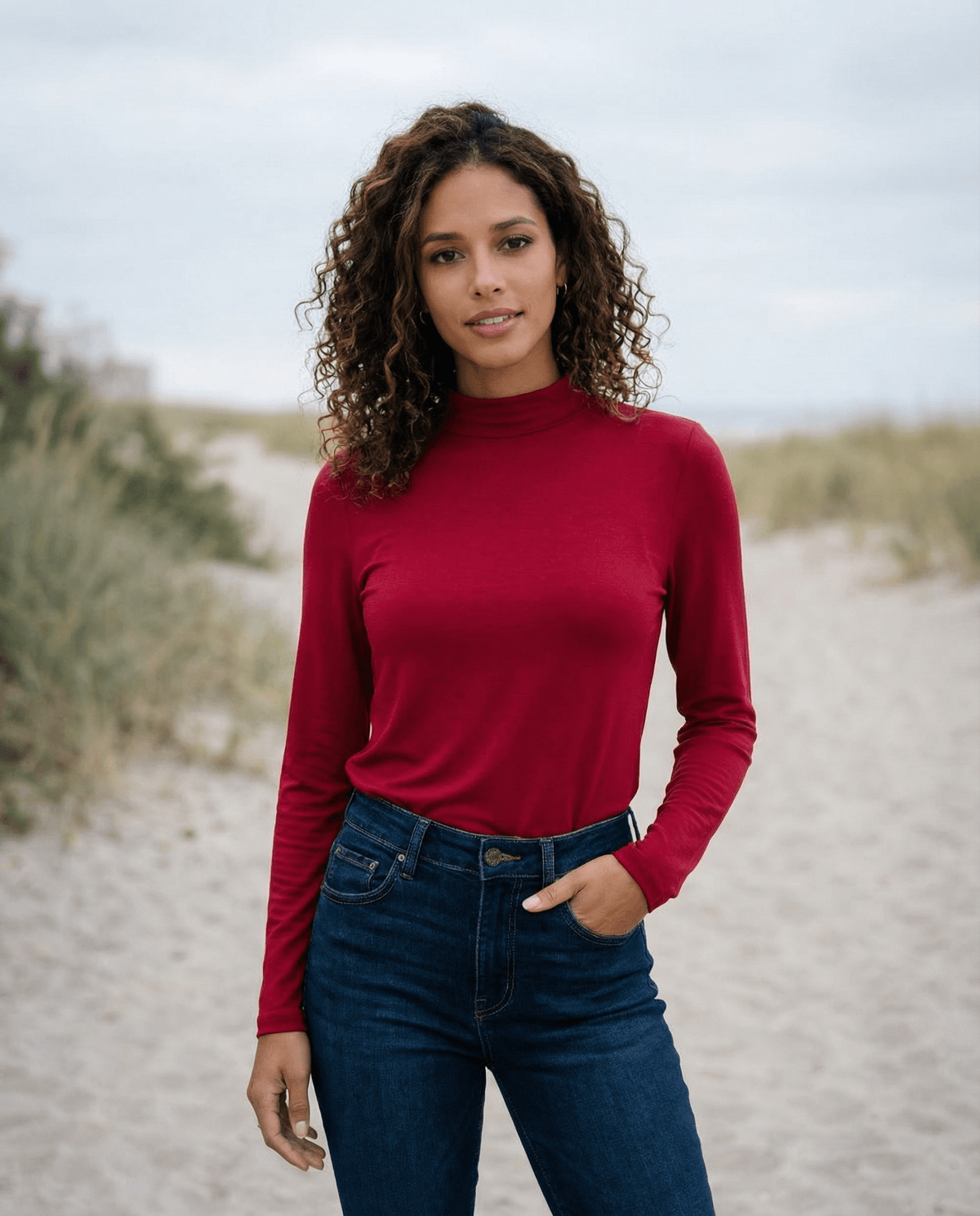 WOMEN'S 100% MERINO WOOL (210) LONG SLEEVE TURTLE NECK JUMPER RUBY EBAS504_by_EBONY_women's_in_New Zealand_ WOMEN'S 100% MERINO WOOL (210) LONG SLEEVE TURTLE NECK JUMPER RUBY EBAS504 _