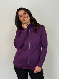 EBONY_WOMENS MERINO JACKET 100% WOOLLEN CURVED PANELS LONG SLEEVES ITALIAN PLUM _ WOMENS MERINO JACKET 100% WOOLLEN CURVED PANELS LONG SLEEVES ITALIAN PLUM _ Ebony Boutique NZ