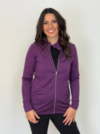EBONY_WOMENS MERINO JACKET 100% WOOLLEN CURVED PANELS LONG SLEEVES ITALIAN PLUM _ WOMENS MERINO JACKET 100% WOOLLEN CURVED PANELS LONG SLEEVES ITALIAN PLUM _ Ebony Boutique NZ