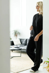 ALPINE PALAZZO PANTS BLACK WITH VELVET RIBBON