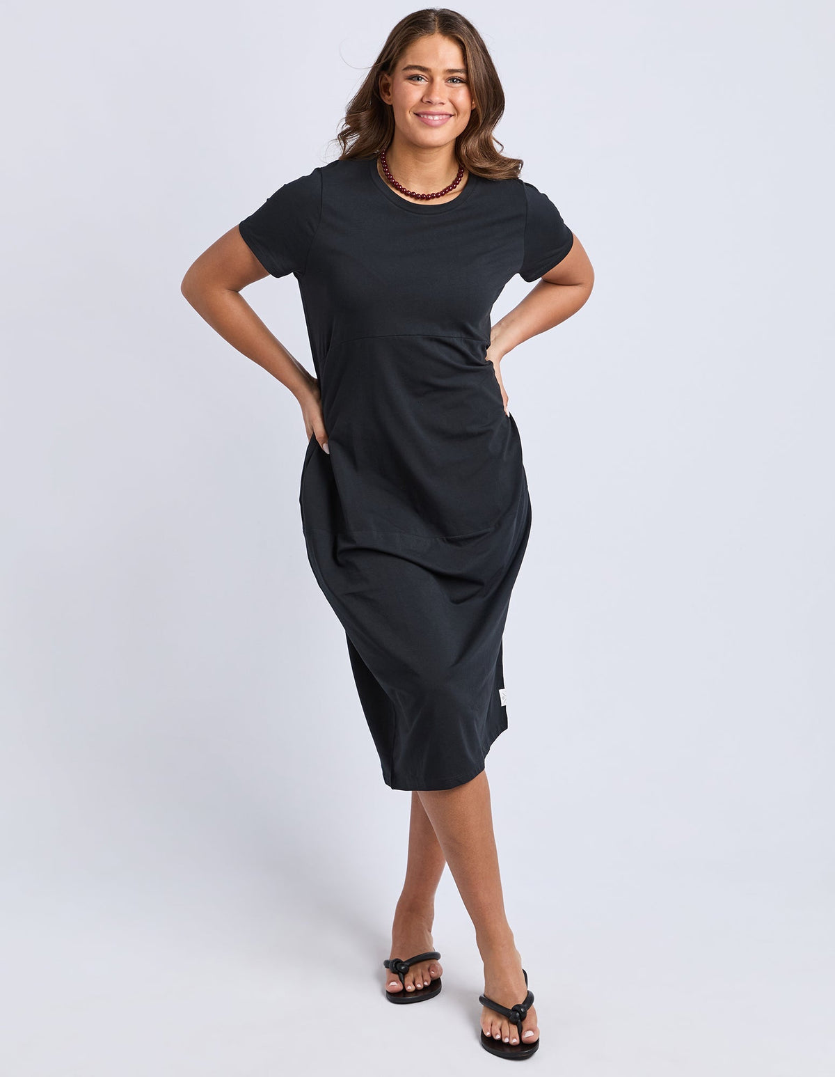 DIANA SHORT SLEEVE DRESS BLACK_by_ELM_women's_in_New Zealand_ MODEL _