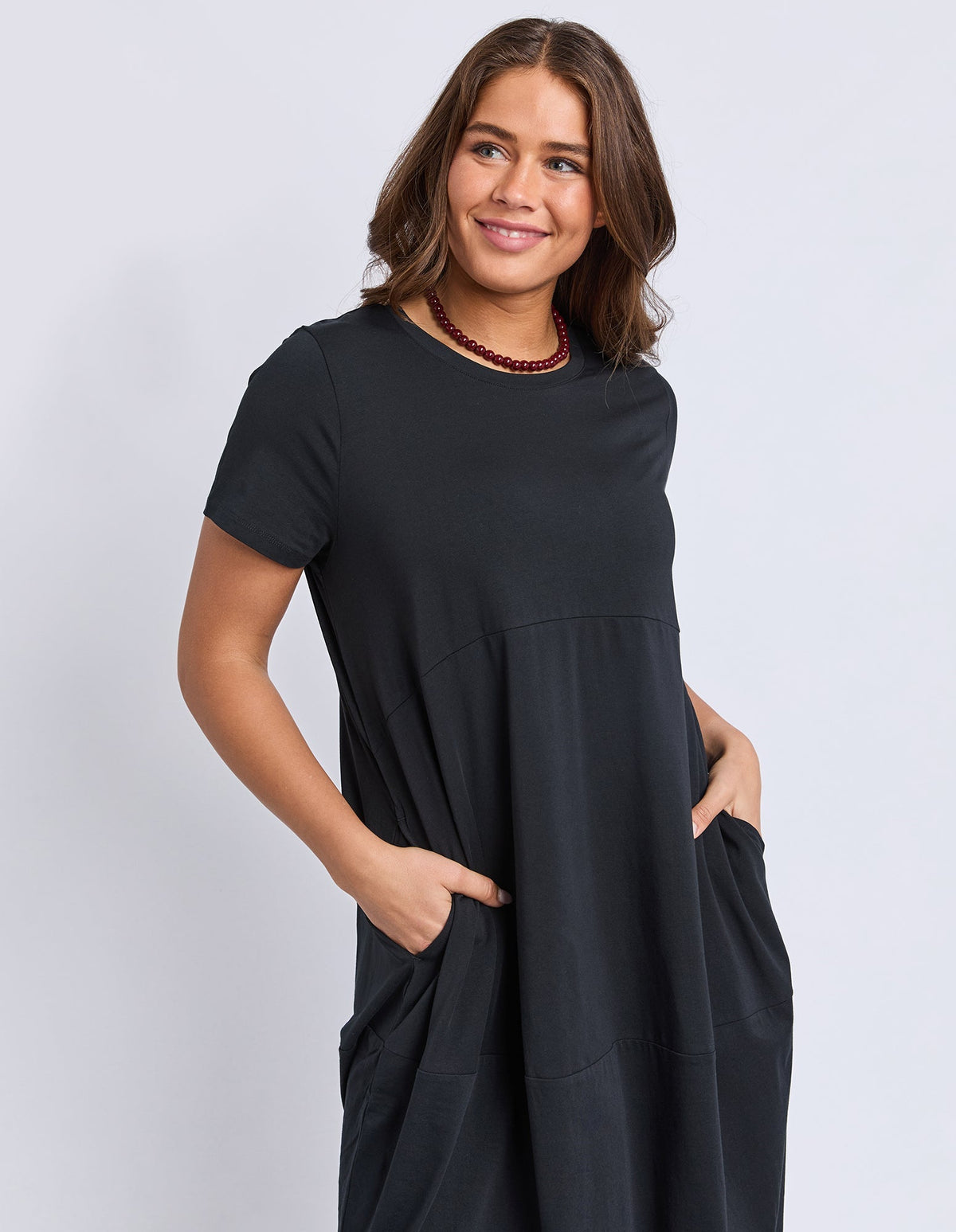 DIANA SHORT SLEEVE DRESS BLACK_by_ELM_women's_in_New Zealand_ ANGLE _