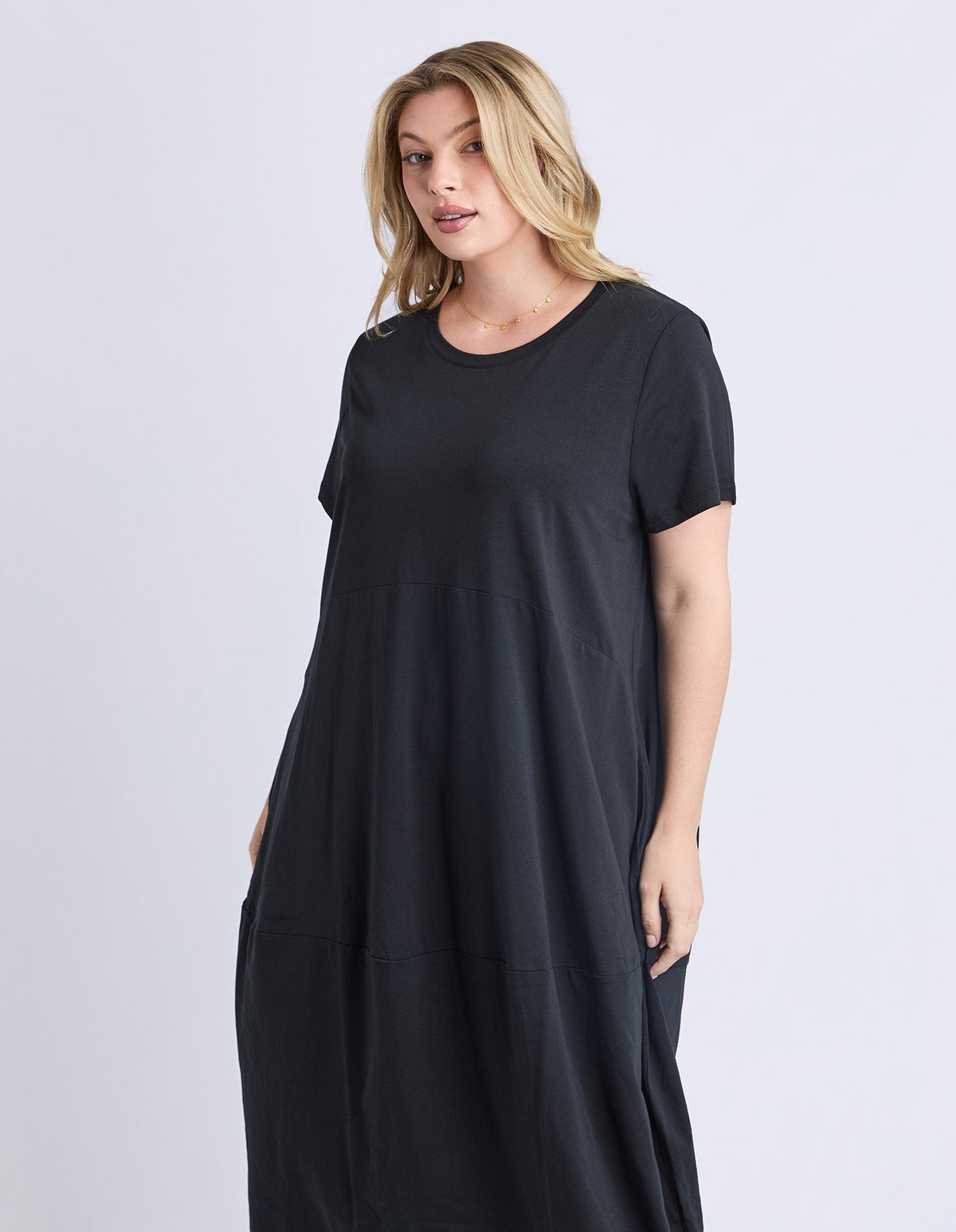 DIANA SHORT SLEEVE DRESS BLACK_by_ELM_women's_in_New Zealand_ ANGLE _