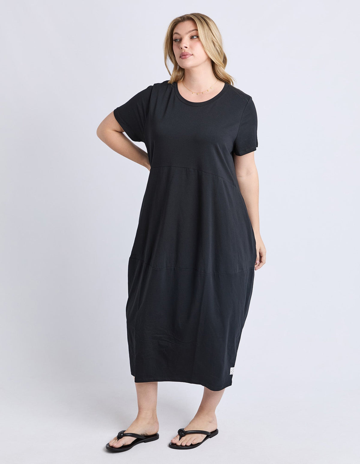 DIANA SHORT SLEEVE DRESS BLACK_by_ELM_women's_in_New Zealand_ MODEL _