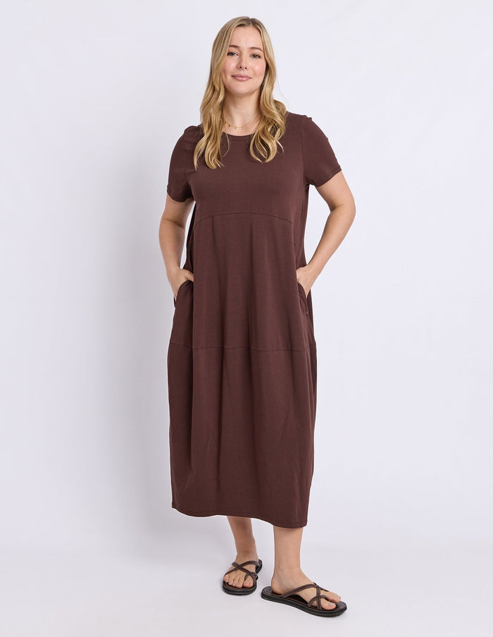 DIANA SHORT SLEEVE DRESS CHOCOLATE_by_ELM_women's_in_New Zealand_ FEATURED / FRONT _