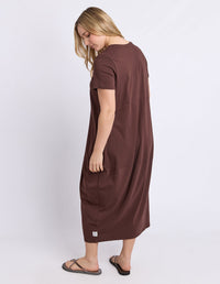DIANA SHORT SLEEVE DRESS CHOCOLATE_by_ELM_women's_in_New Zealand_ BACK _