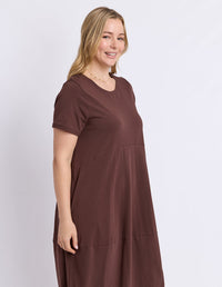 DIANA SHORT SLEEVE DRESS CHOCOLATE_by_ELM_women's_in_New Zealand_ SIDE _