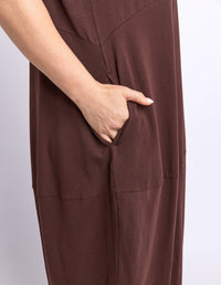 DIANA SHORT SLEEVE DRESS CHOCOLATE_by_ELM_women's_in_New Zealand_ DETAIL _