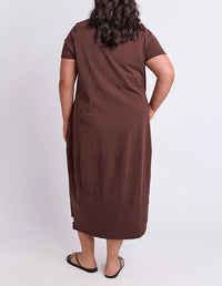 DIANA SHORT SLEEVE DRESS CHOCOLATE_by_ELM_women's_in_New Zealand_ BACK _