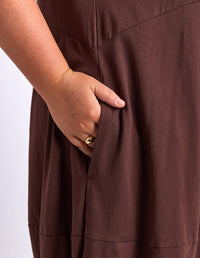 DIANA SHORT SLEEVE DRESS CHOCOLATE_by_ELM_women's_in_New Zealand_ DETAIL _