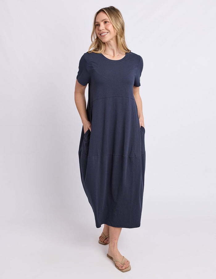 DIANA SHORT SLEEVE DRESS - NAVY_by_ELM_women's_in_New Zealand_ FEATURED / FRONT _