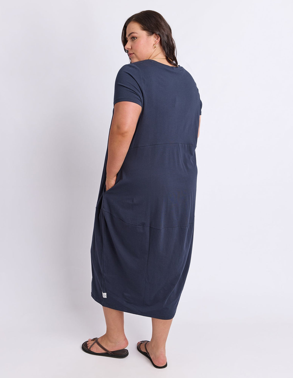 DIANA SHORT SLEEVE DRESS - NAVY_by_ELM_women's_in_New Zealand_ BACK _