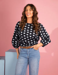 ELM_DOTTY TOP CLOUD / NAVY _ DOTTY TOP CLOUD / NAVY _ Ebony Boutique NZ