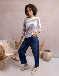 ELIZA BOAT NECK TEE WHITE/COFFEE_by_ELM_women's_in_New Zealand_ LIFESTYLE _