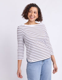 ELIZA BOAT NECK TEE WHITE/COFFEE_by_ELM_women's_in_New Zealand_ MODEL _