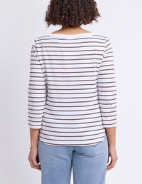 ELIZA BOAT NECK TEE WHITE/COFFEE_by_ELM_women's_in_New Zealand_ BACK _