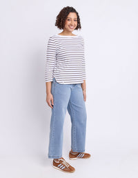 ELIZA BOAT NECK TEE WHITE/COFFEE_by_ELM_women's_in_New Zealand_ MODEL _
