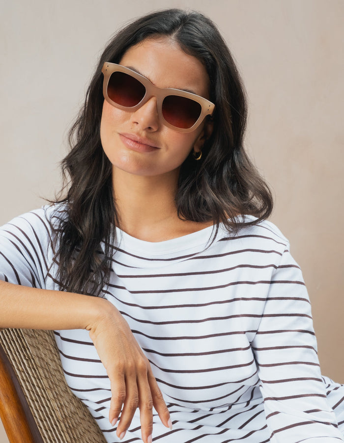ELIZA BOAT NECK TEE WHITE/COFFEE_by_ELM_women's_in_New Zealand_ FEATURED / FRONT _
