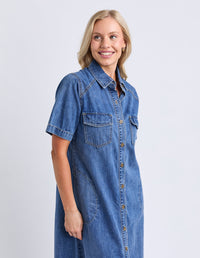 ELM AYLA DENIM MIDI DRESS DENIM DENIM BLUE_by_ELM_women's_in_New Zealand_ ANGLE _