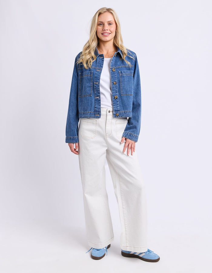 ESSIE DENIM JACKET MID BLUE WASH_by_ELM_women's_in_New Zealand_ MODEL _