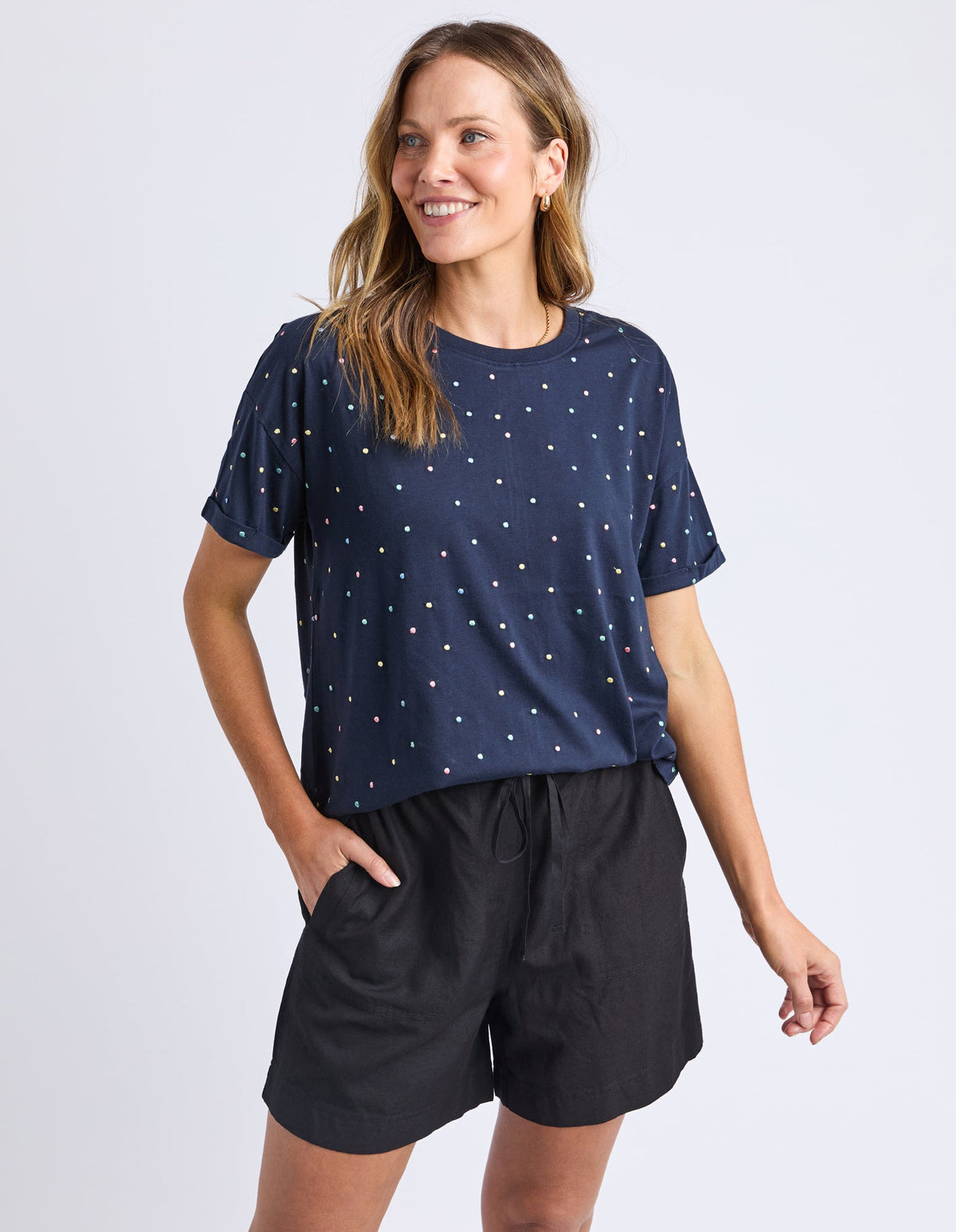 ELM_FESTIVE SPOT TEE NAVY _ FESTIVE SPOT TEE NAVY _ Ebony Boutique NZ