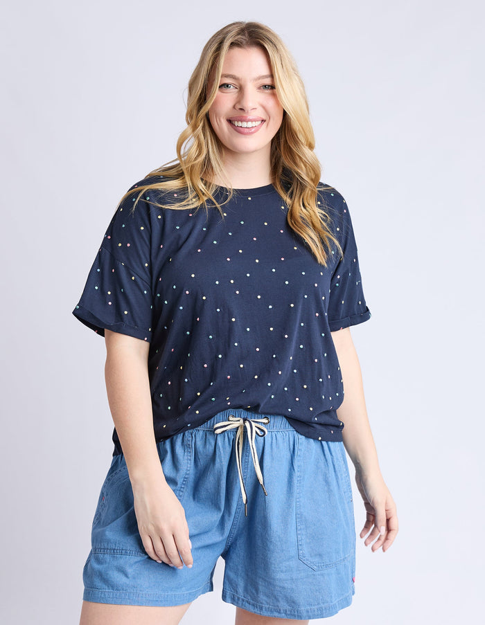 ELM_FESTIVE SPOT TEE NAVY _ FESTIVE SPOT TEE NAVY _ Ebony Boutique NZ