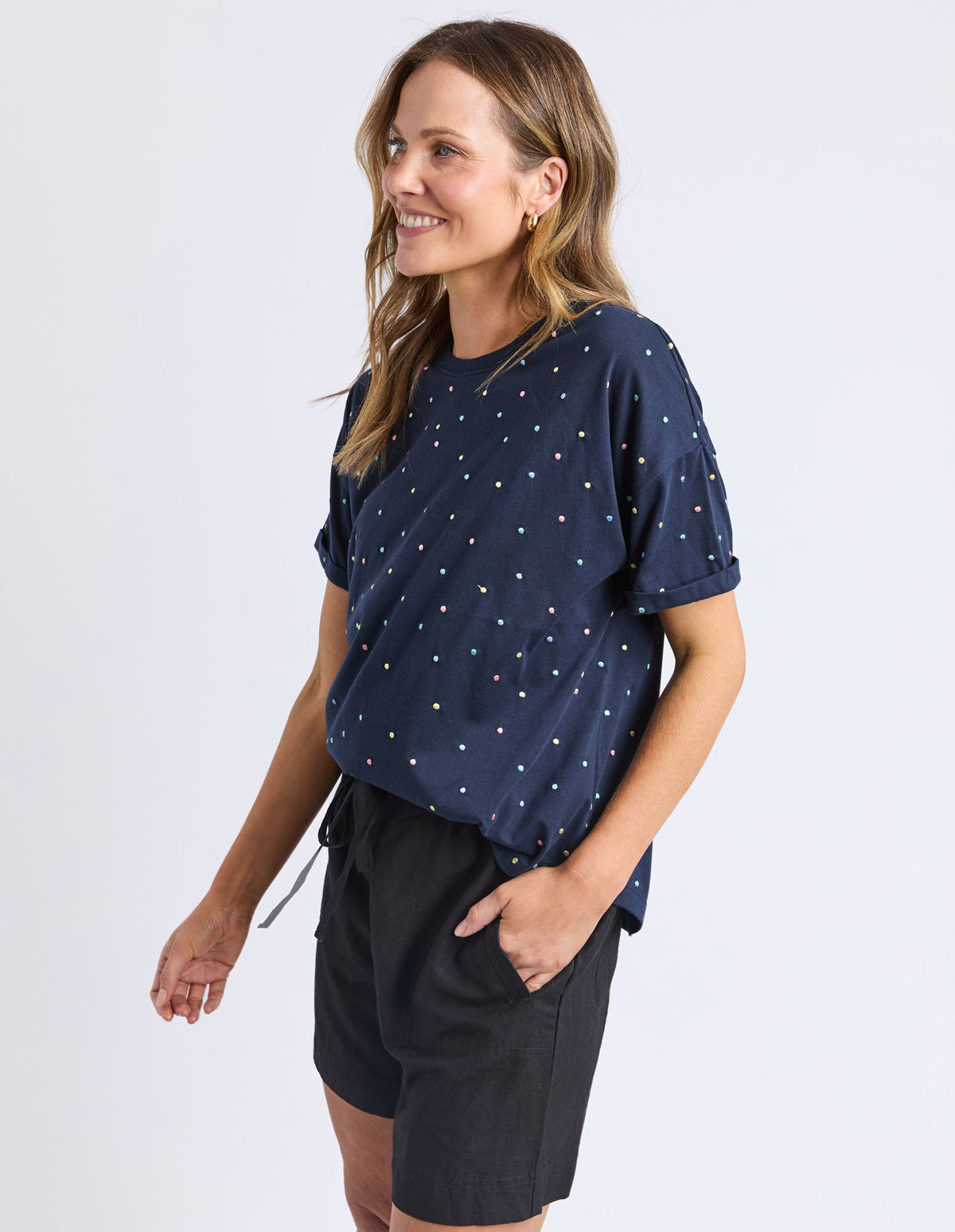 ELM_FESTIVE SPOT TEE NAVY _ FESTIVE SPOT TEE NAVY _ Ebony Boutique NZ