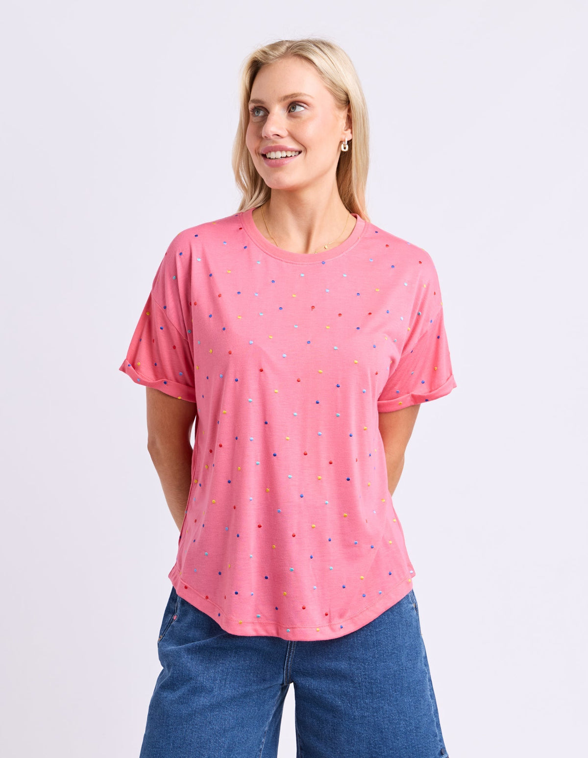 FESTIVE SPOT TEE PINK LEMONADE_by_ELM_women's_in_New Zealand_ FEATURED / FRONT _
