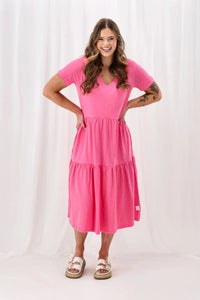 ELM_GIGI TIERED MIDI DRESS AURORA PINK _ GIGI TIERED MIDI DRESS AURORA PINK _ Ebony Boutique NZ