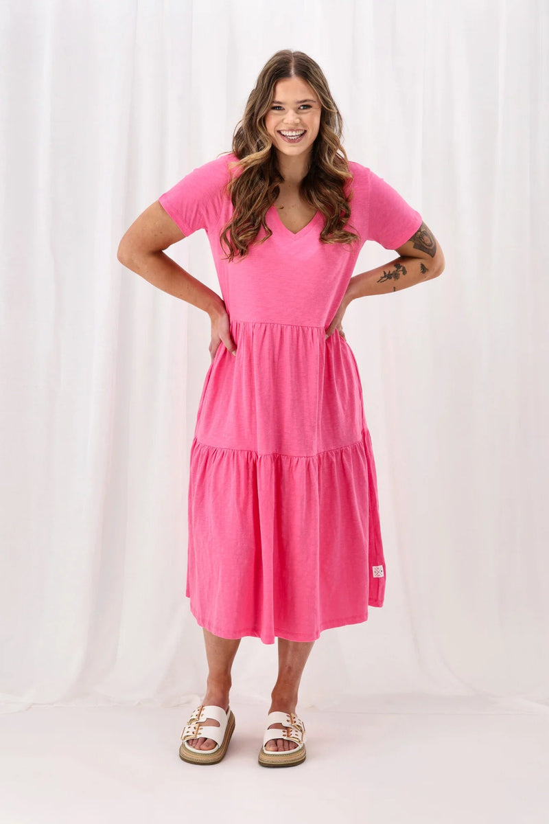 ELM_GIGI TIERED MIDI DRESS AURORA PINK _ GIGI TIERED MIDI DRESS AURORA PINK _ Ebony Boutique NZ