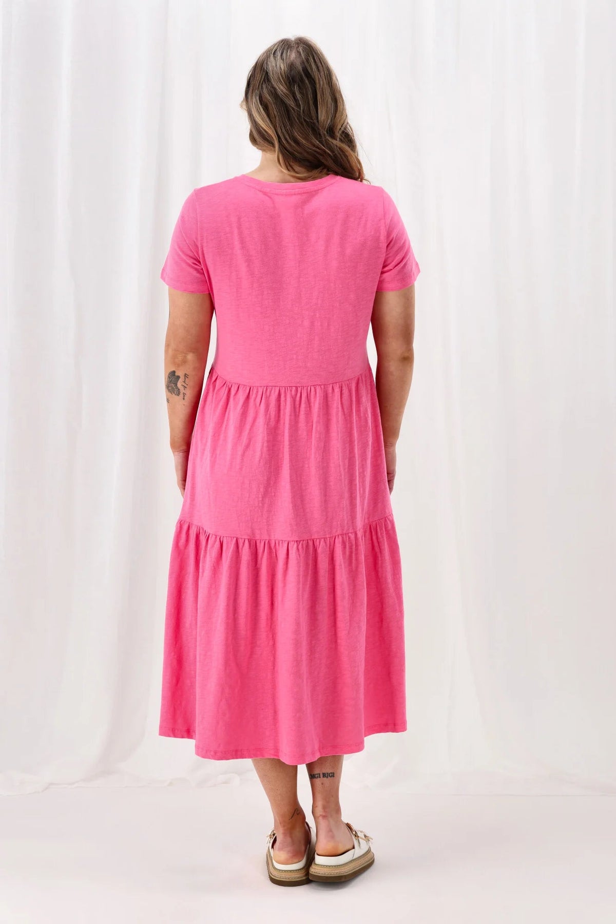 ELM_GIGI TIERED MIDI DRESS AURORA PINK _ GIGI TIERED MIDI DRESS AURORA PINK _ Ebony Boutique NZ